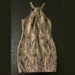 H&M Silver Gold Metallic Snake Print Halter Dress
